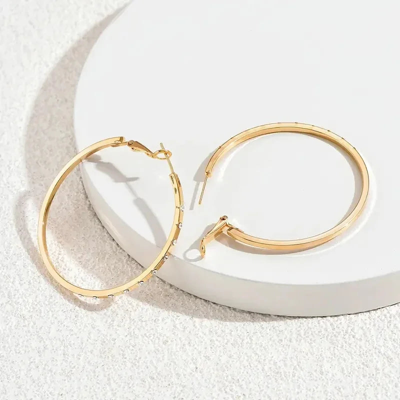 Golden Large Hoop Earrings with Cubic Zirconia